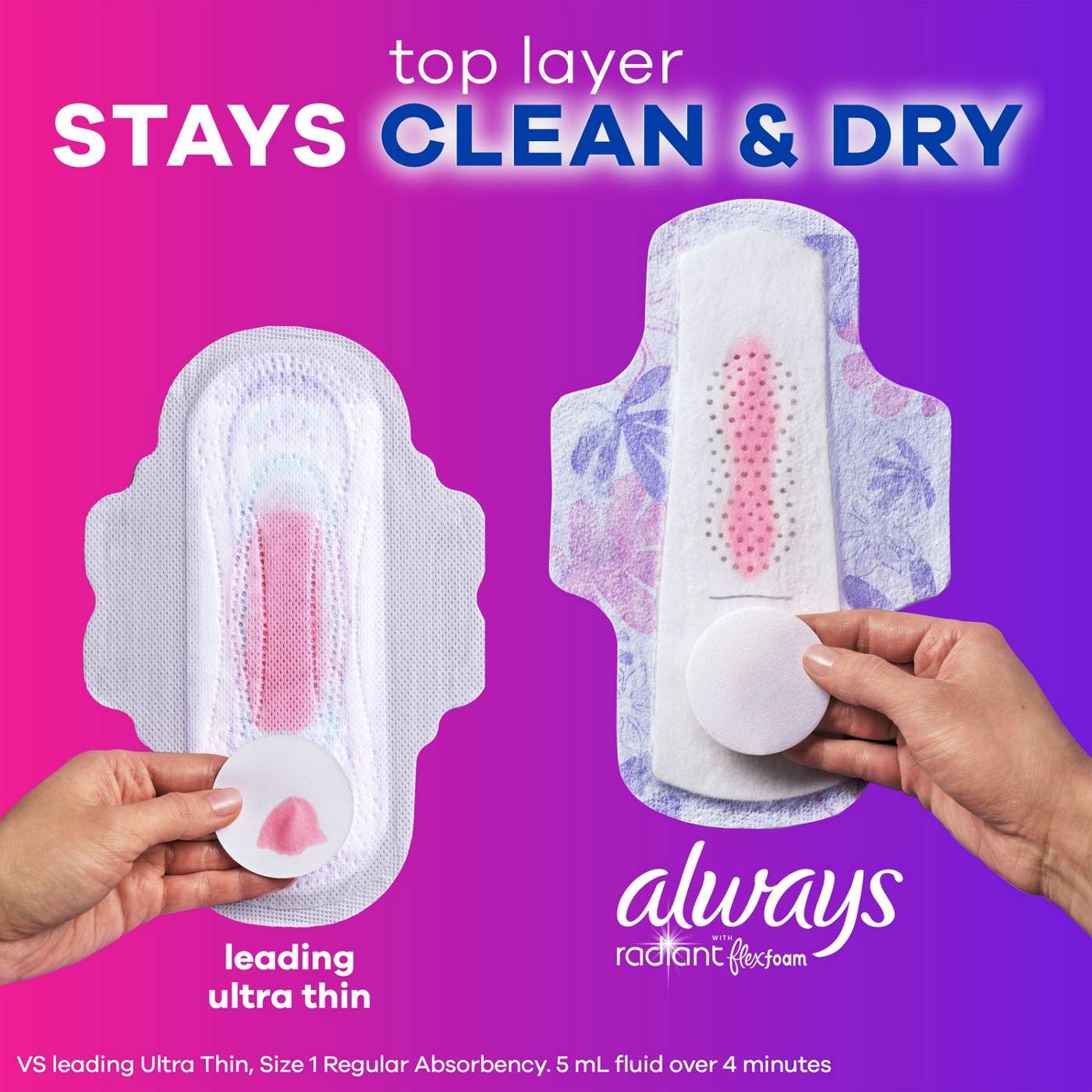 Always Always Radiant Feminine Pads, Size 2 Heavy with Wings, Light Clean Scent; image 4 of 10