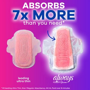 Always Always Radiant Feminine Pads, Size 2 Heavy with Wings, Light Clean Scent, 26 ct