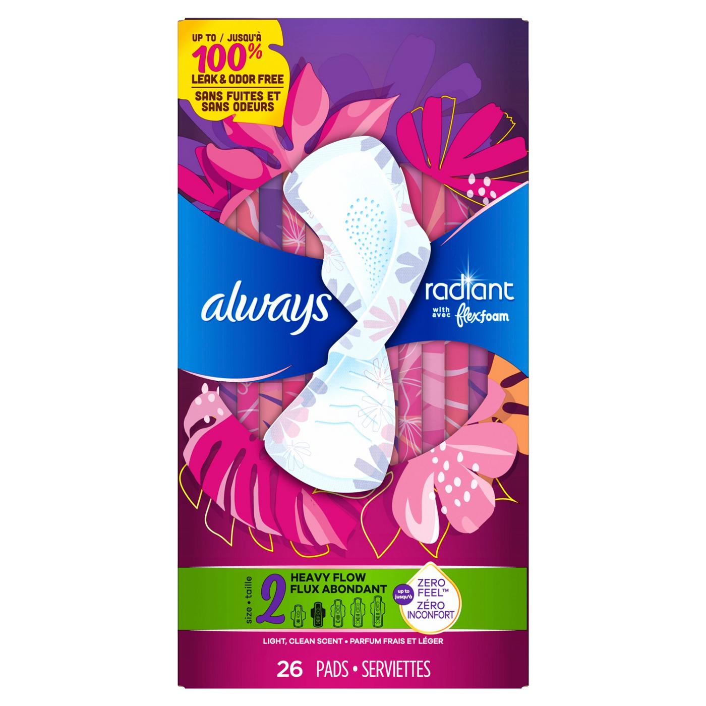 Always Always Radiant Feminine Pads, Size 2 Heavy with Wings, Light Clean Scent; image 10 of 10