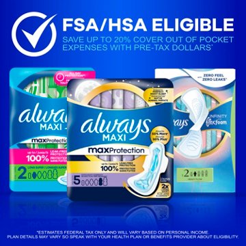 Always Maxi Daytime Pads with Wings, Extra Long Super, Unscented  Size 3, 33 ct