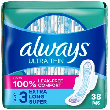 Always Ultra Thin Pads with Wings for Women, Size 3, Extra Long Super Absorbency, Unscented