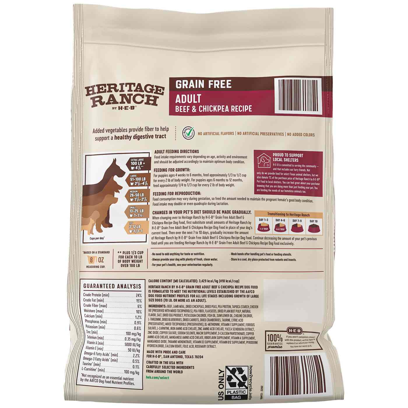 Heritage Ranch by HEB Adult GrainFree Dry Dog Food Beef & Chickpea