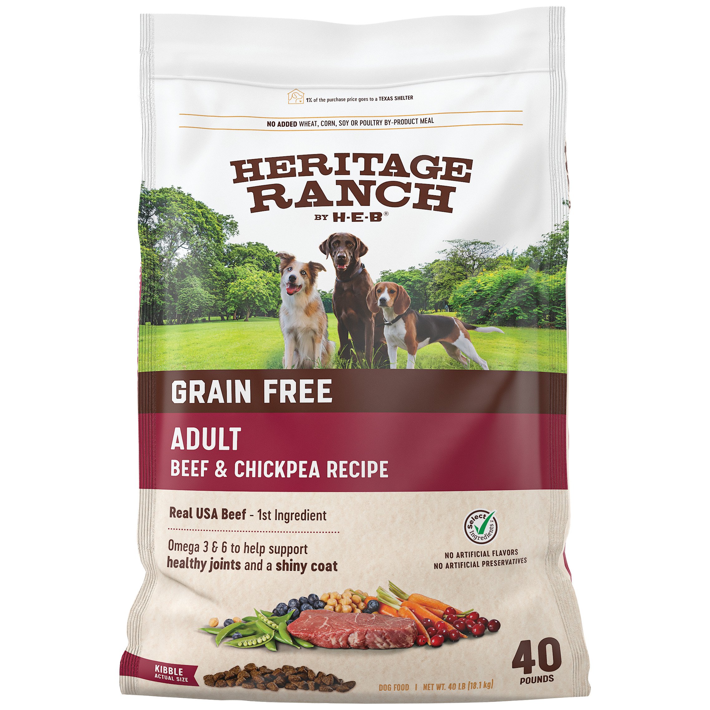 Heritage Ranch by HEB Grain Free Beef & Chickpea Recipe Dry Dog Food