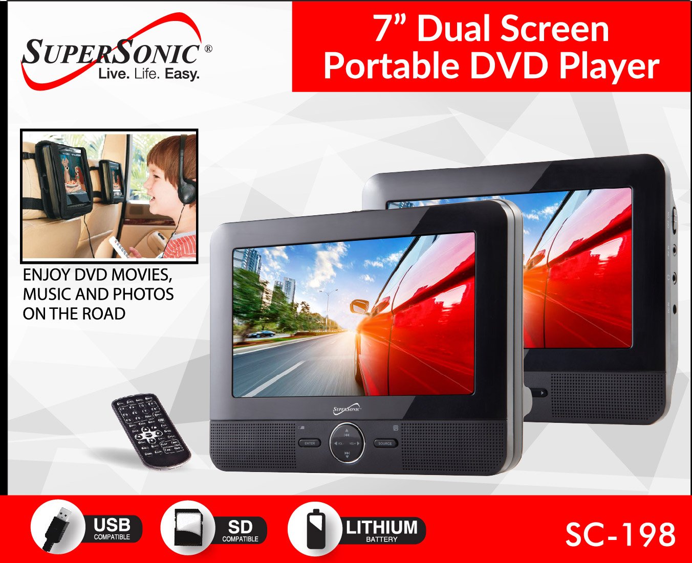 Supersonic Dual Screen Dvd Player Shop Tv Video At H E B