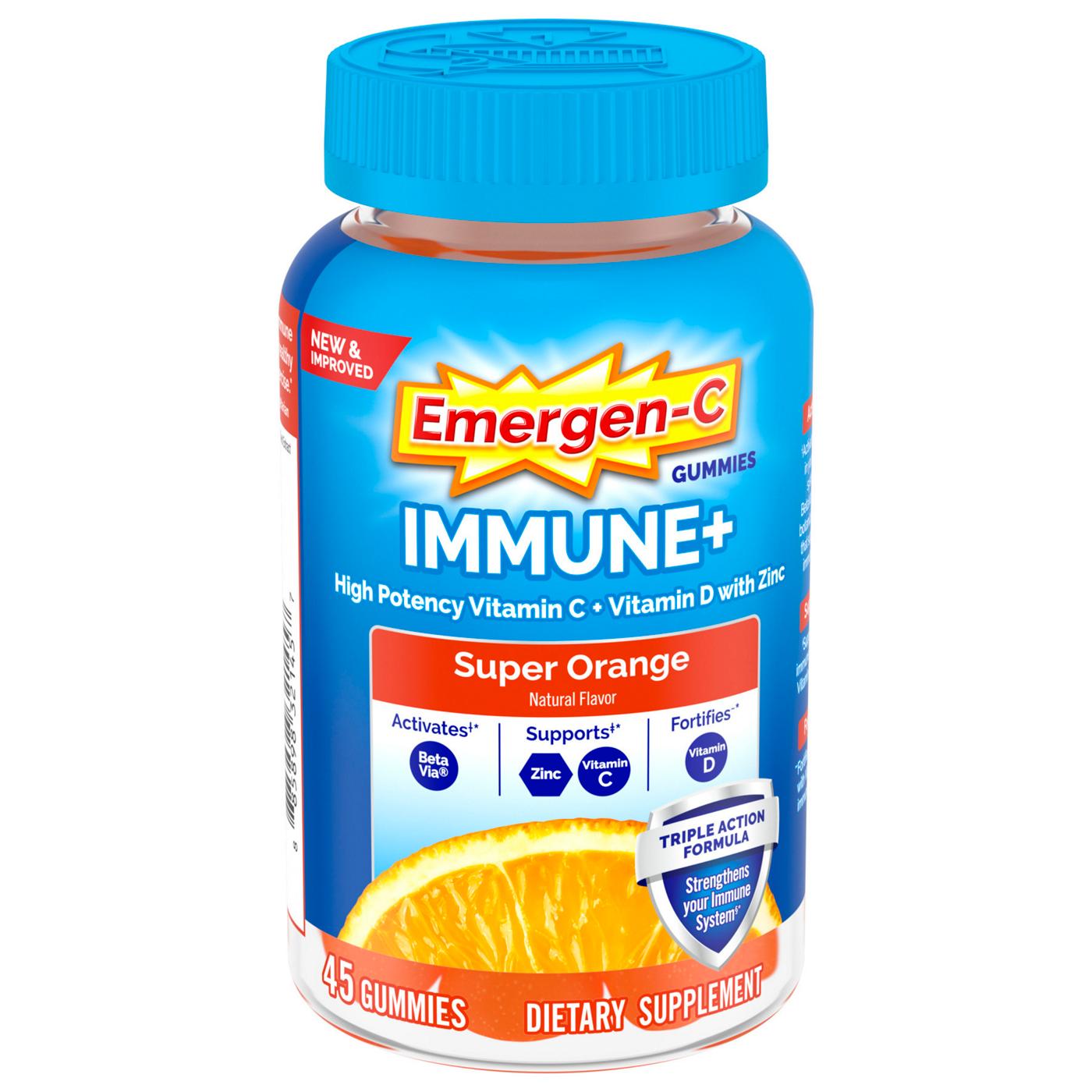 Emergen-C Immune+ Triple Action Immune Support Gummies, BetaVia (R), 750mg Vitamin C, B
Vitamins, Vitamin D and Antioxidants, Super Orange; image 1 of 2
