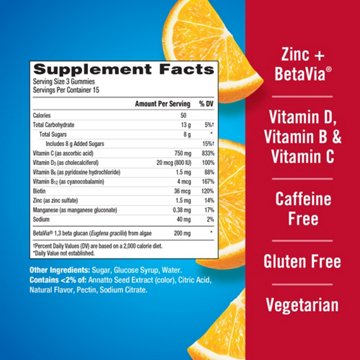 Emergen-C Immune+ Triple Action Immune Support Gummies, BetaVia (R), 750mg Vitamin C, B
Vitamins, Vitamin D and Antioxidants, Super Orange