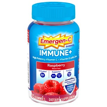 Emergen-C Immune+ Triple Action Immune Support Gummies, BetaVia (R), 1000mg Vitamin C, B Vitamins, Vitamin D and Antioxidants, Raspberry