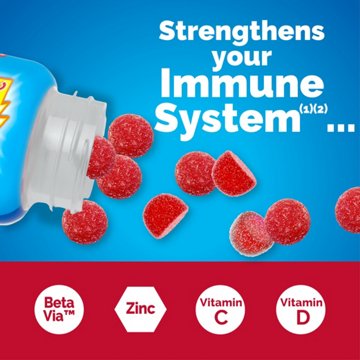Emergen-C Immune+ Triple Action Immune Support Gummies, BetaVia (R), 1000mg Vitamin C, B Vitamins, Vitamin D and Antioxidants, Raspberry
