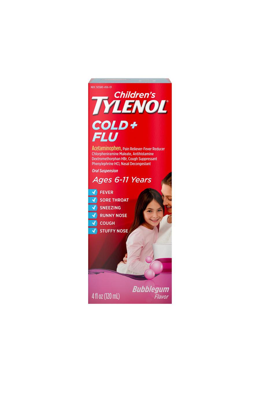 Children's Tylenol Children's Tylenol Cold + Flu Oral Suspension, Bubblegum; image 1 of 6