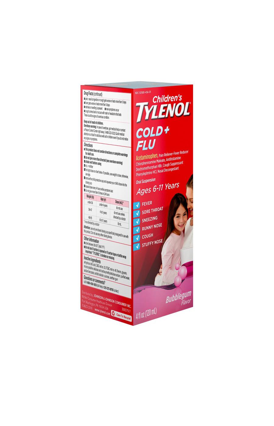 Children's Tylenol Children's Tylenol Cold + Flu Oral Suspension, Bubblegum Shop Cough, cold