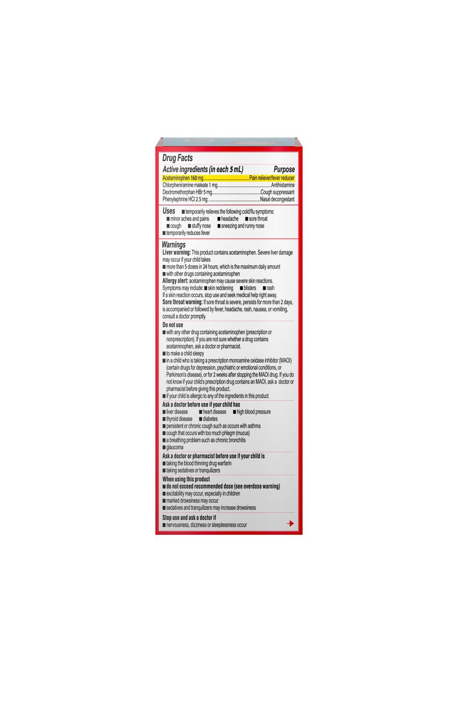 Children's Tylenol Children's Tylenol Cold + Flu Oral Suspension, Bubblegum; image 5 of 6