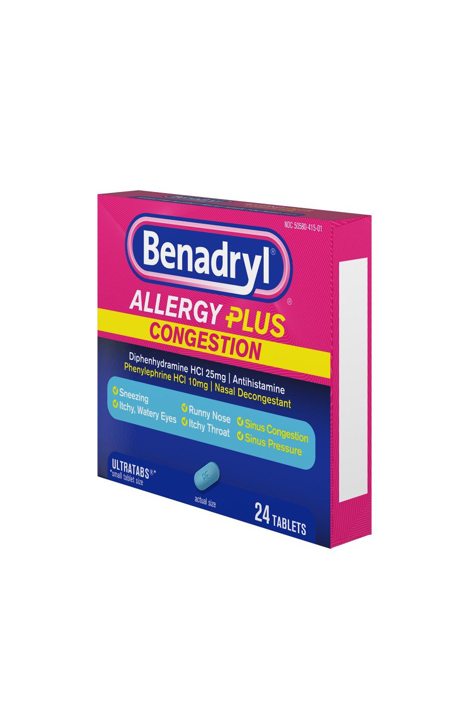 Benadryl Antihistamine Allergy & Sinus Congestion Relief Tablets; image 3 of 7