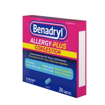 Benadryl Antihistamine Allergy & Sinus Congestion Relief Tablets