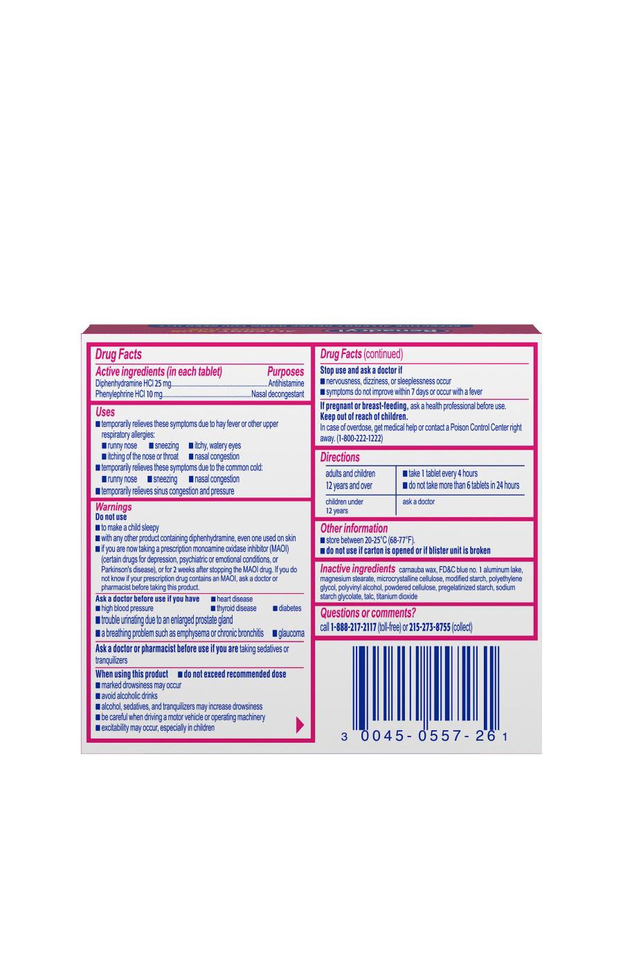 Benadryl Antihistamine Allergy & Sinus Congestion Relief Tablets; image 7 of 7