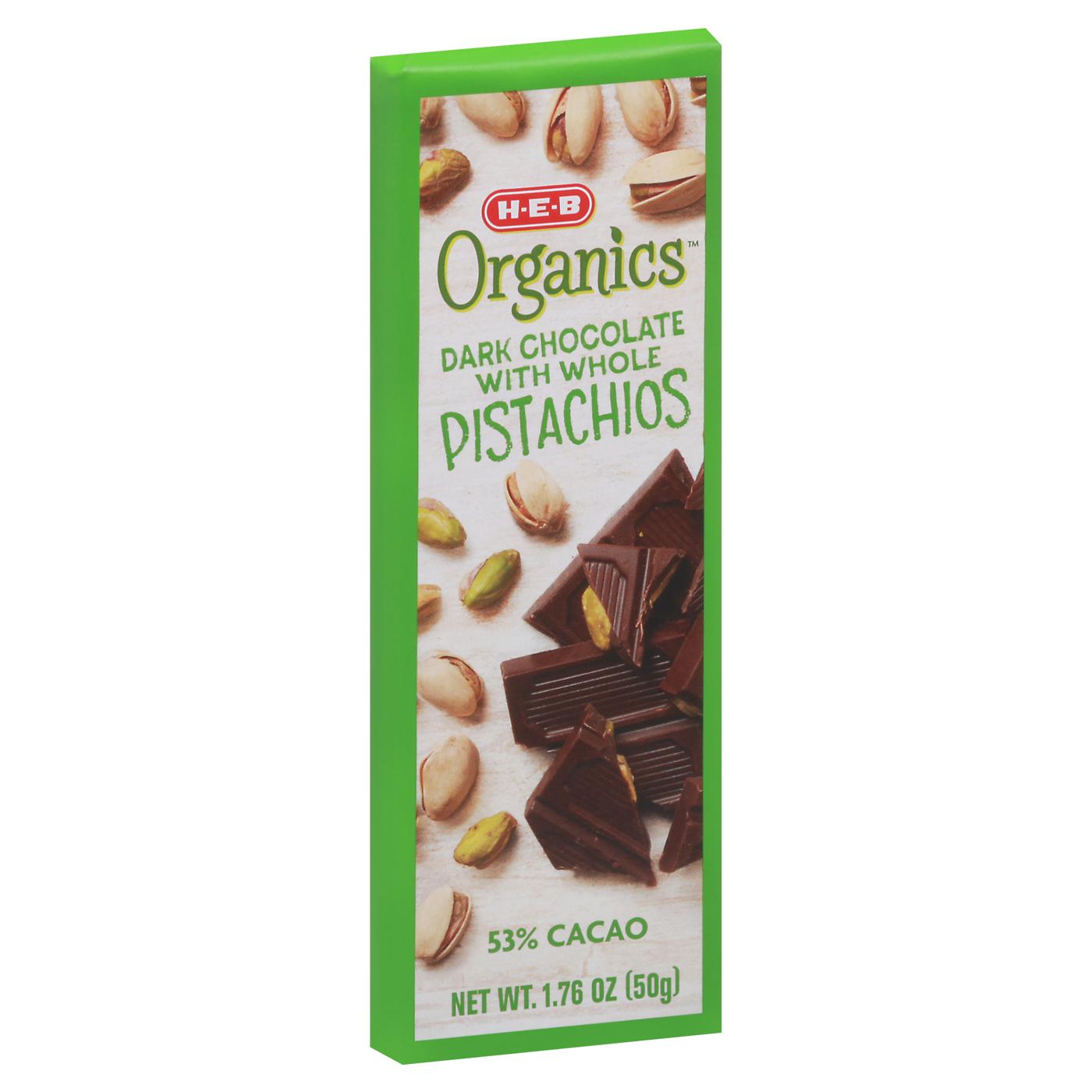 H-E-B Organics 53% Cacao Dark Chocolate Bar - Whole Pistachios; image 4 of 5