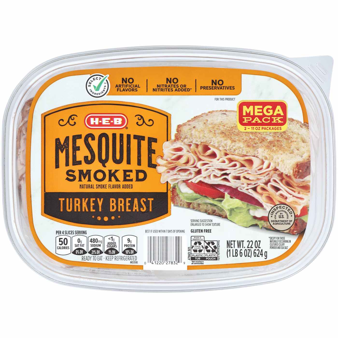 H-E-B Mesquite-Smoked Turkey Breast Lunch Meat - Mega Pack; image 1 of 2