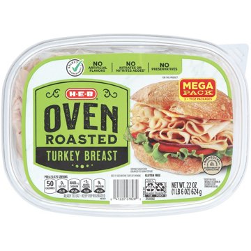 H-E-B Oven-Roasted Turkey Breast Lunch Meat - Mega Pack, 22 oz
