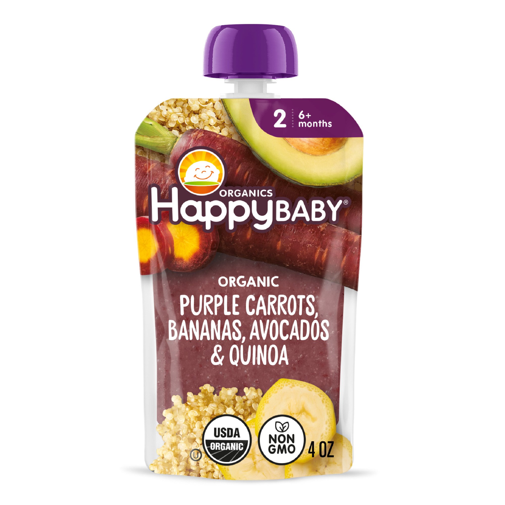 Happy Baby Organics Stage 2 Pouch Purple Carrots Bananas Avocados