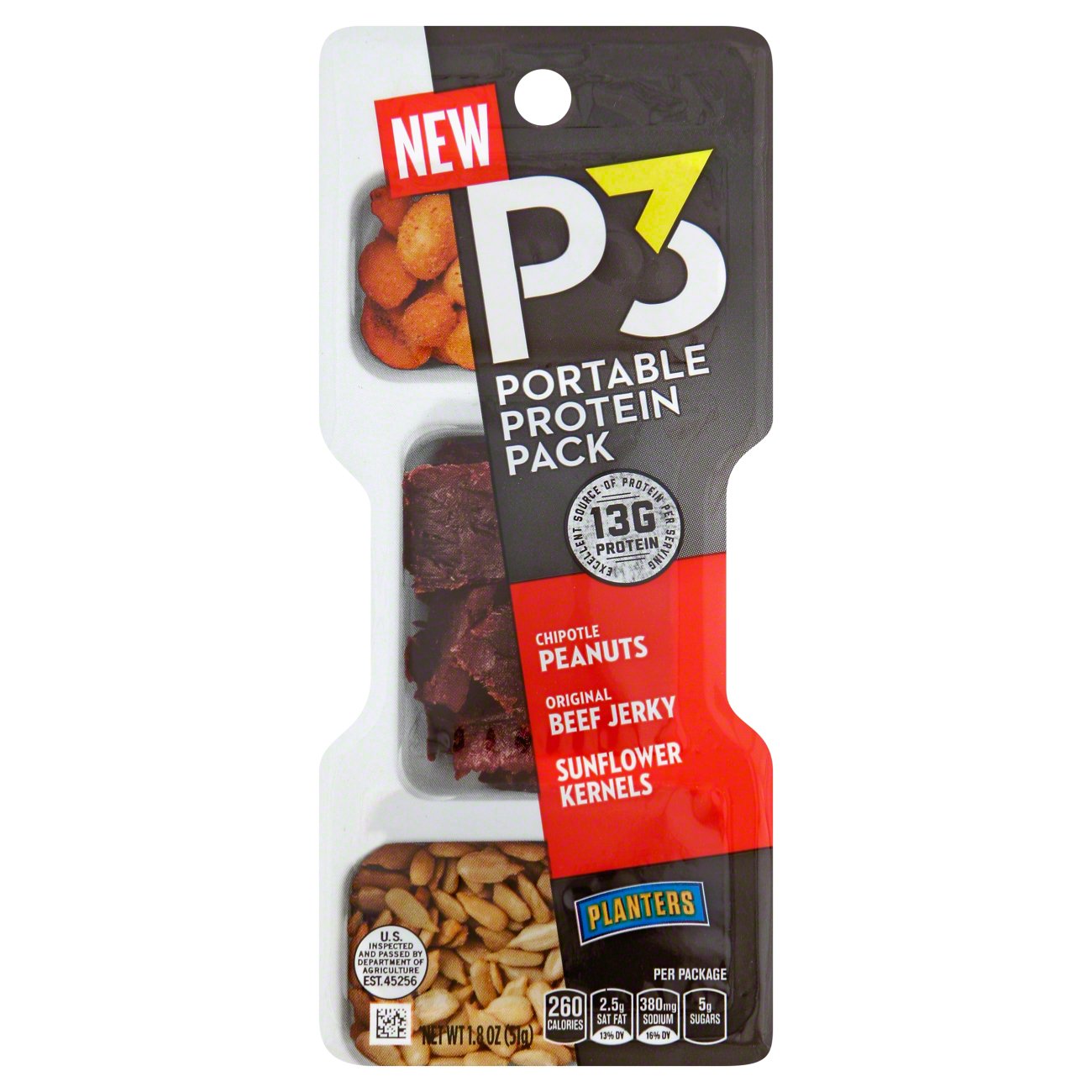 Planters P3 Chipotle Peanuts Beef Jerky & Sunflower Kernels Portable