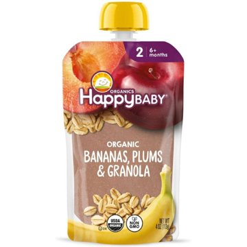 Happy Baby Clearly Crafted Stage 2 Bananas Plums & Granola Organic Baby Food Pouch