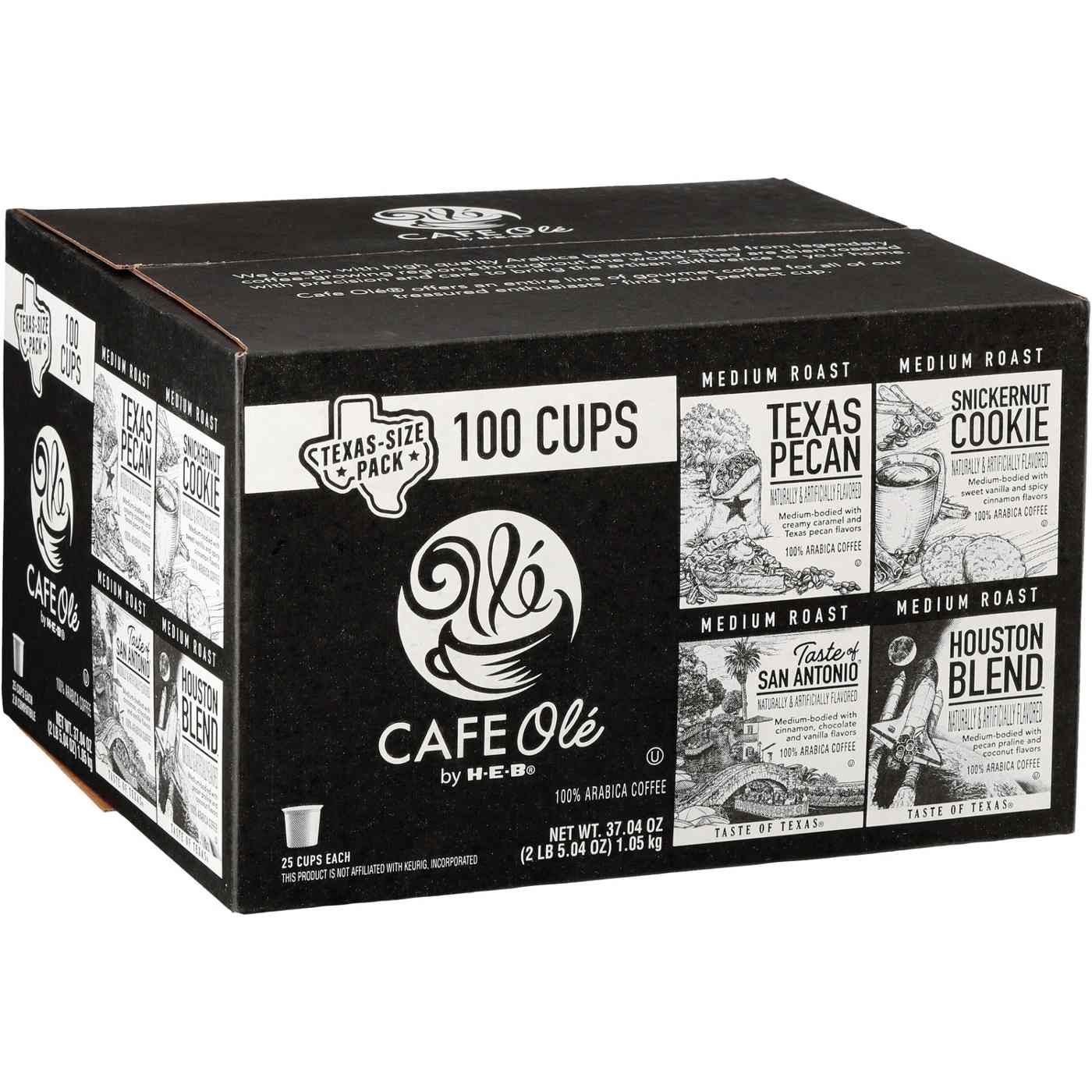 CAFE Olé by H-E-B Texas Pecan, Snickernut Cookie, Taste of San Antonio & Houston Blend Coffee Single Serve Cups - Texas Size Pack; image 1 of 2