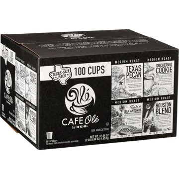 CAFE Olé by H-E-B Texas Pecan, Snickernut Cookie, Taste of San Antonio & Houston Blend Coffee Single Serve Cups - Texas-Size Pack