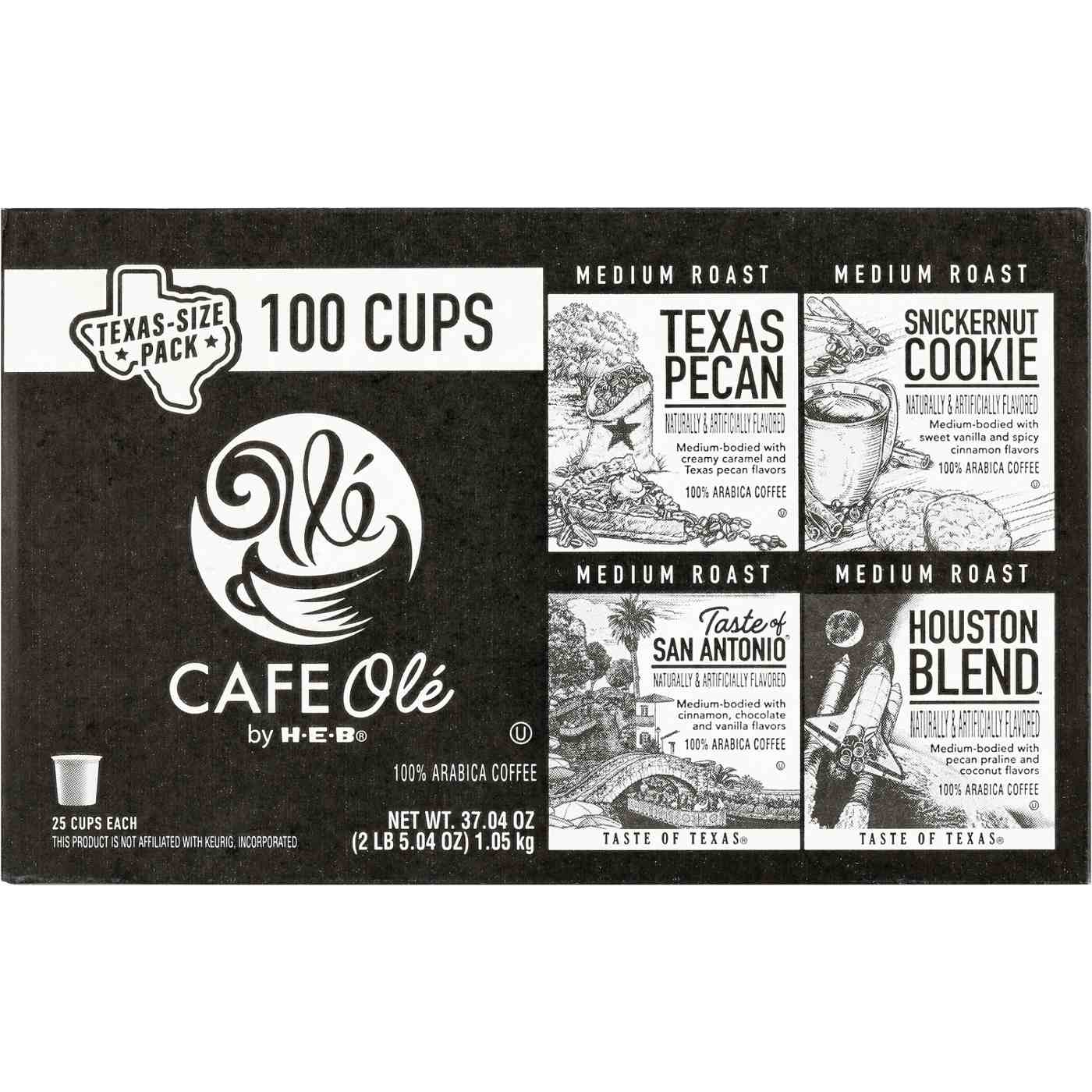 CAFE Olé by H-E-B Texas Pecan, Snickernut Cookie, Taste of San Antonio & Houston Blend Coffee Single Serve Cups - Texas Size Pack; image 2 of 2