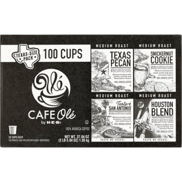 CAFE Olé by H-E-B Texas Pecan, Snickernut Cookie, Taste of San Antonio & Houston Blend Coffee Single Serve Cups - Texas-Size Pack