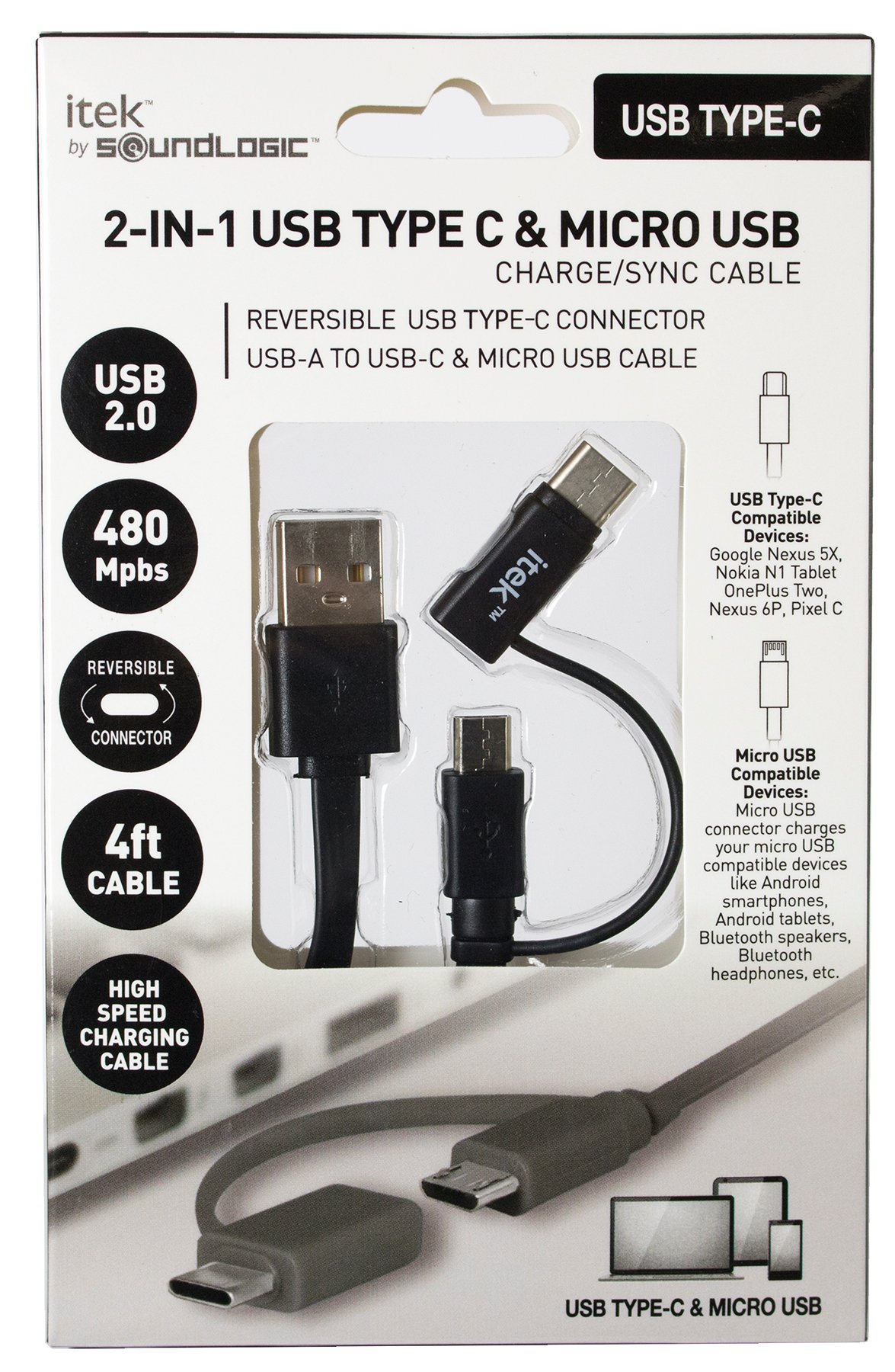 itek 2in1 Type C and Micro USB Charge and Sync Cable Shop Phone