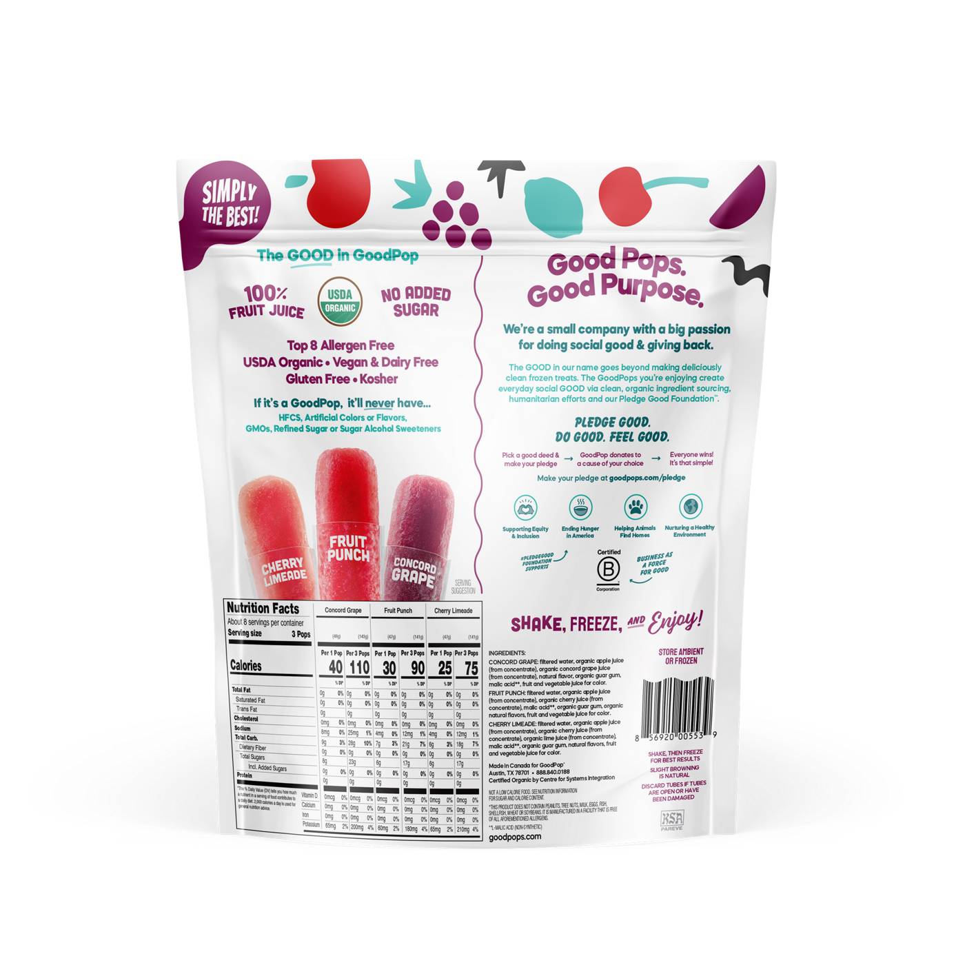 GoodPop Organic Junior Pops Orange Cherry Grape Pack, 100% Juice Ice Pops,  6 Ct 