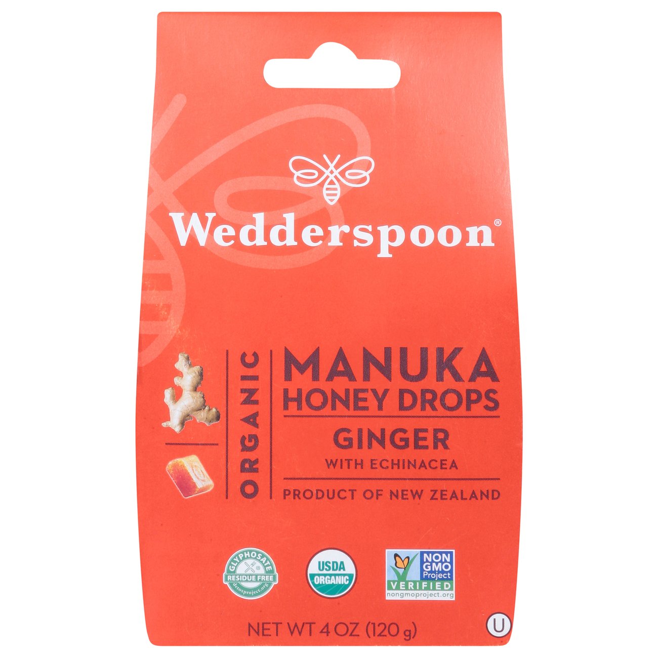 Wedderspoon Organic Manuka Honey Drops Ginger Echinacea, 4 oz