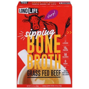 LonoLife Sipping Bone Broth Packets - Grass Fed Beef, 4 ct