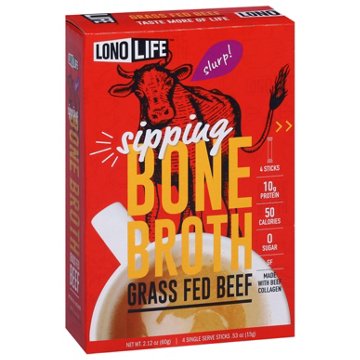 LonoLife Sipping Bone Broth Packets - Grass Fed Beef, 4 ct