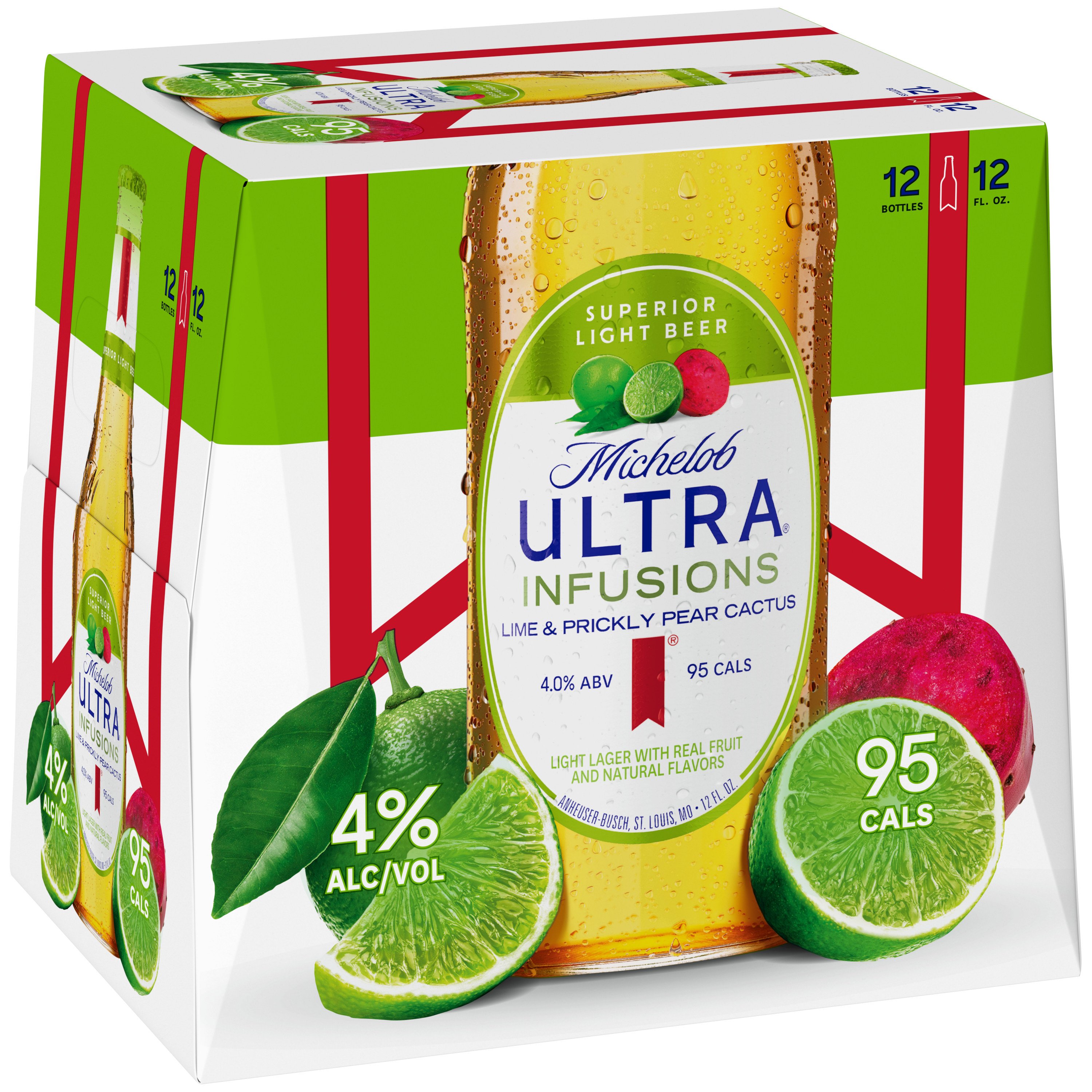 Michelob Ultra Infusions Lime And Prickly Pear Cactus Beer 12 Oz Bottles