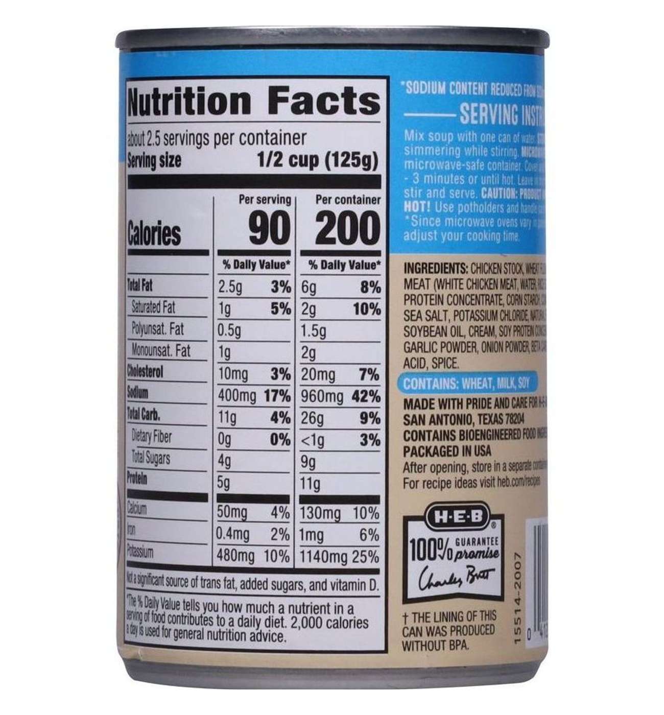 H-E-B Reduced Sodium Cream of Chicken Condensed Soup; image 8 of 8