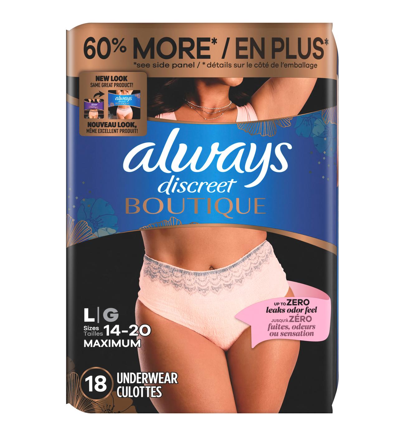 Always Discreet Boutique High-Rise Incontinence Underwear Size L - Shop  Incontinence at H-E-B