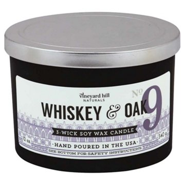Vineyard Hill Naturals Whiskey & Oak Scented 3-Wick Soy Candle, 12 oz