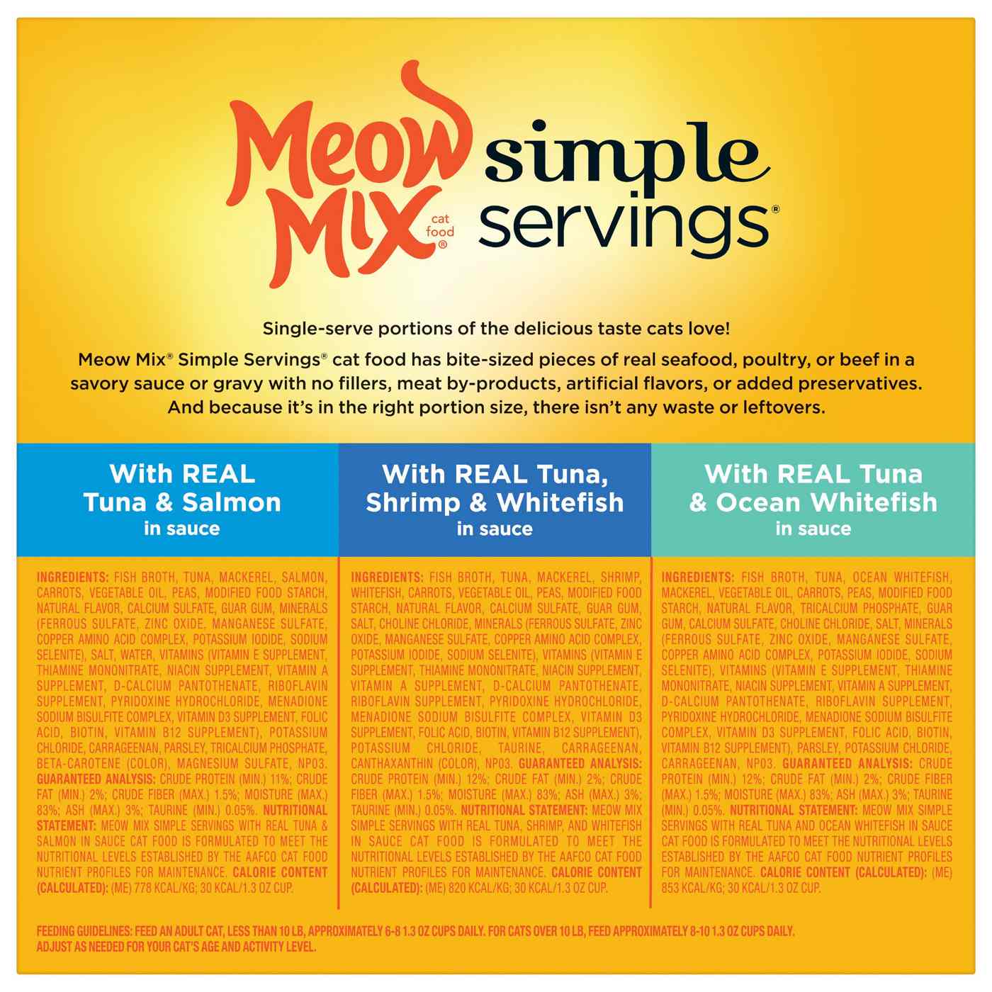 Meow mix simple hot sale servings feeding guidelines