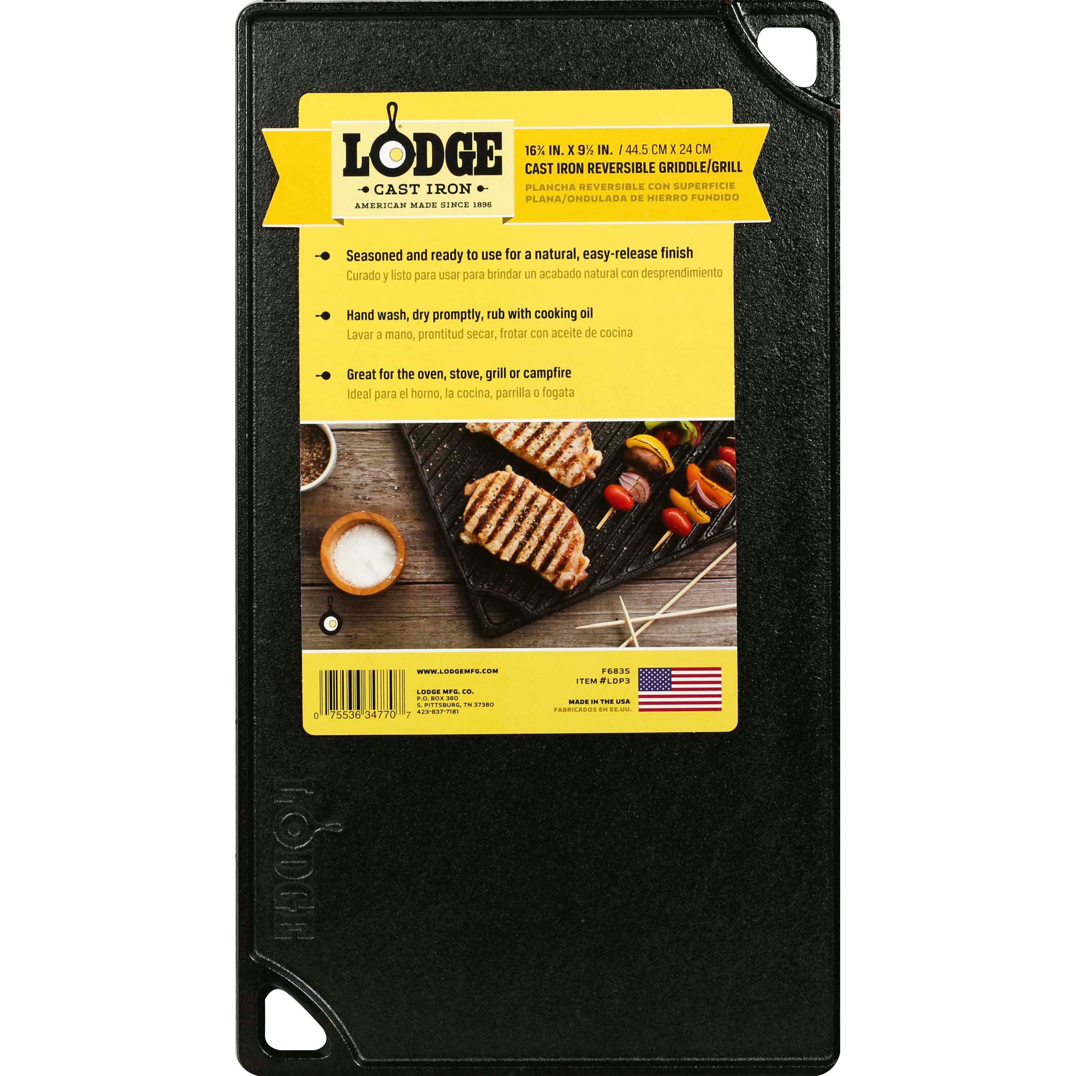 Lodge Logic Cast-Iron Reversible Grill & Griddle, Black