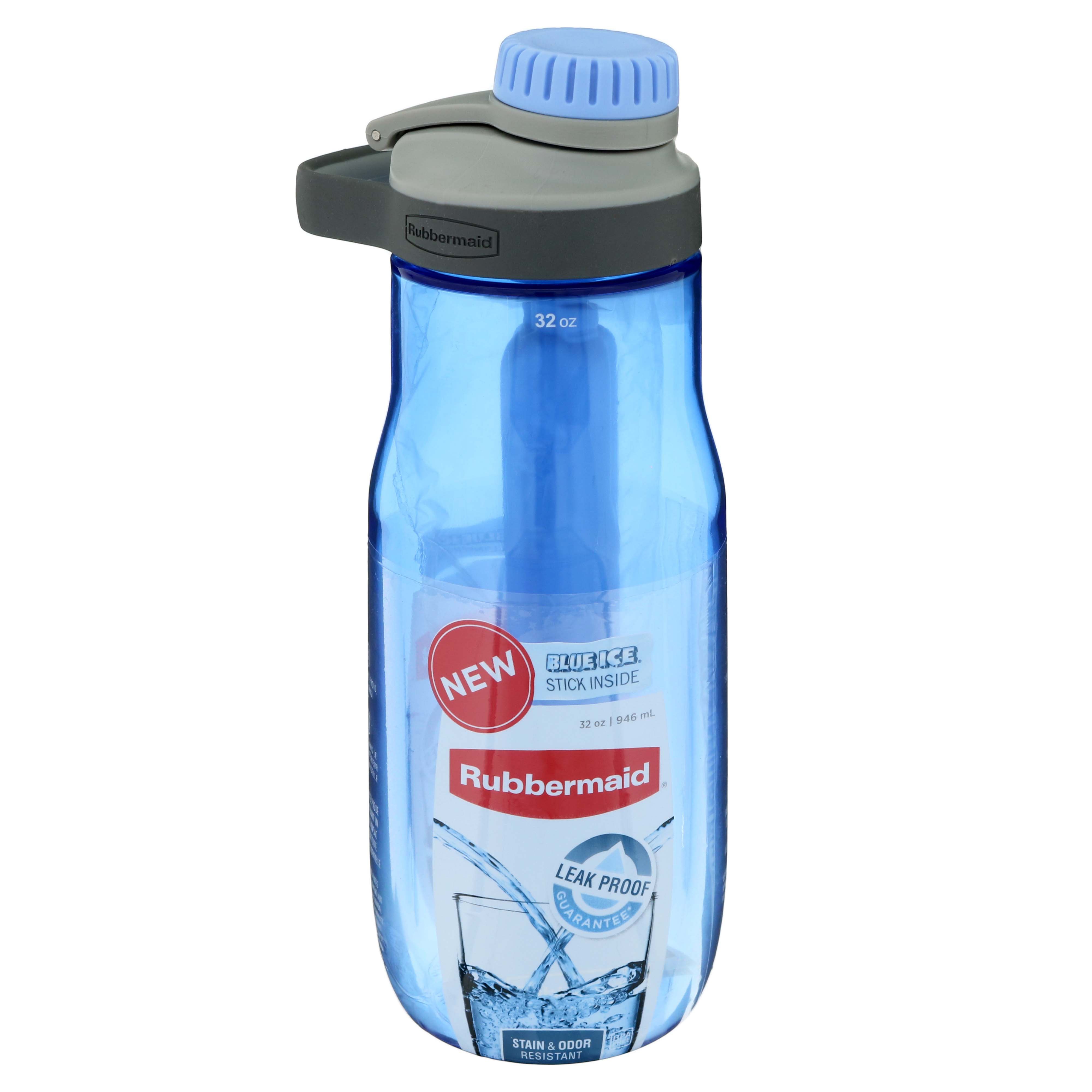 Rubbermaid Leak-Proof Chug Water Bottle with Blue Ice Stick, 32 oz