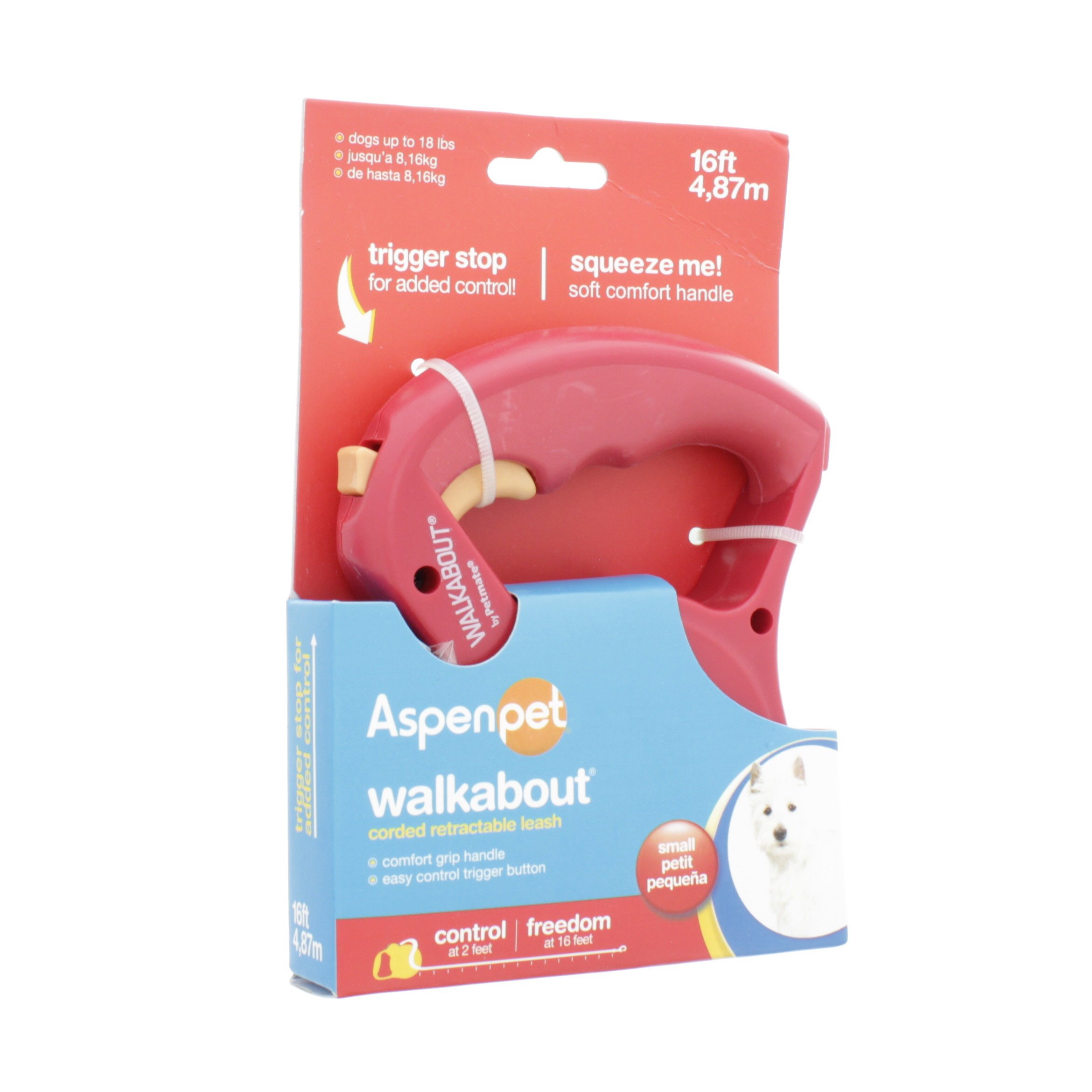 Petmate Small Aspen Pet Walkabout Retractable Leash Red