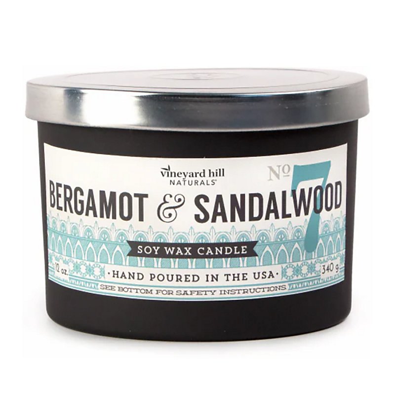 Vineyard Hill Naturals Bergamot & Sandalwood Soy Wax Candle 8oz 226g NEW No 03 