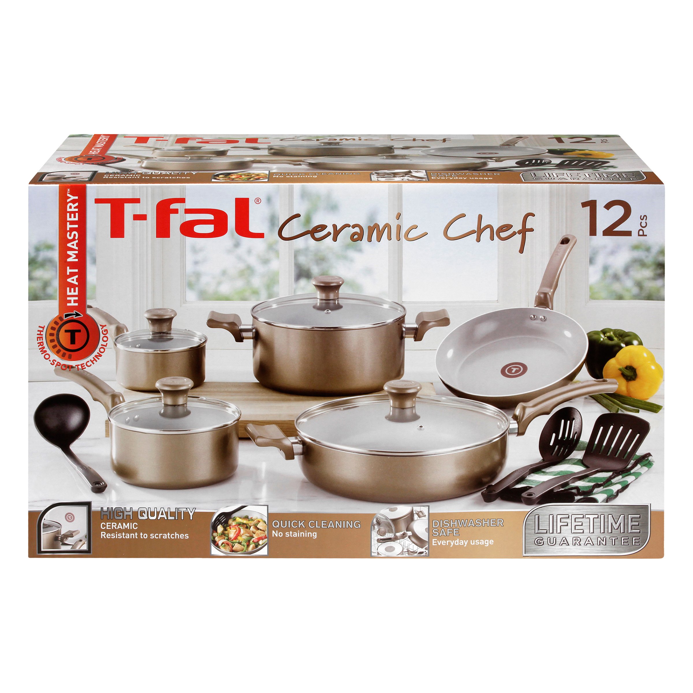 T-fal Ceramic Chef Cookware Set - Champagne