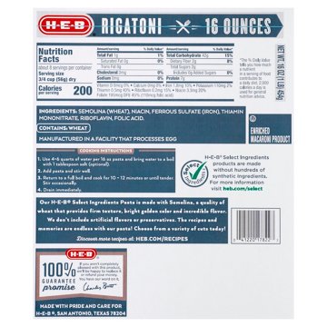 H-E-B Rigatoni Pasta Noodles, 16 oz