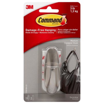 Command Medium Decorative Designer Hook - Brushed Nickel