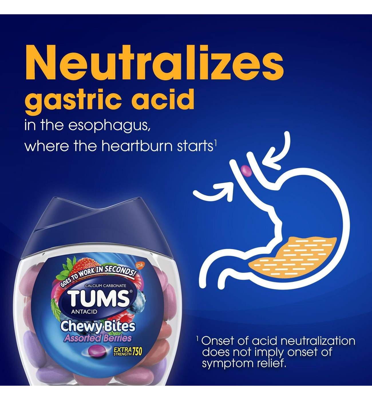 Tums Chewy Bites Chewable Antacid Tablets for Heartburn Relief, Assorted Berries; image 3 of 8