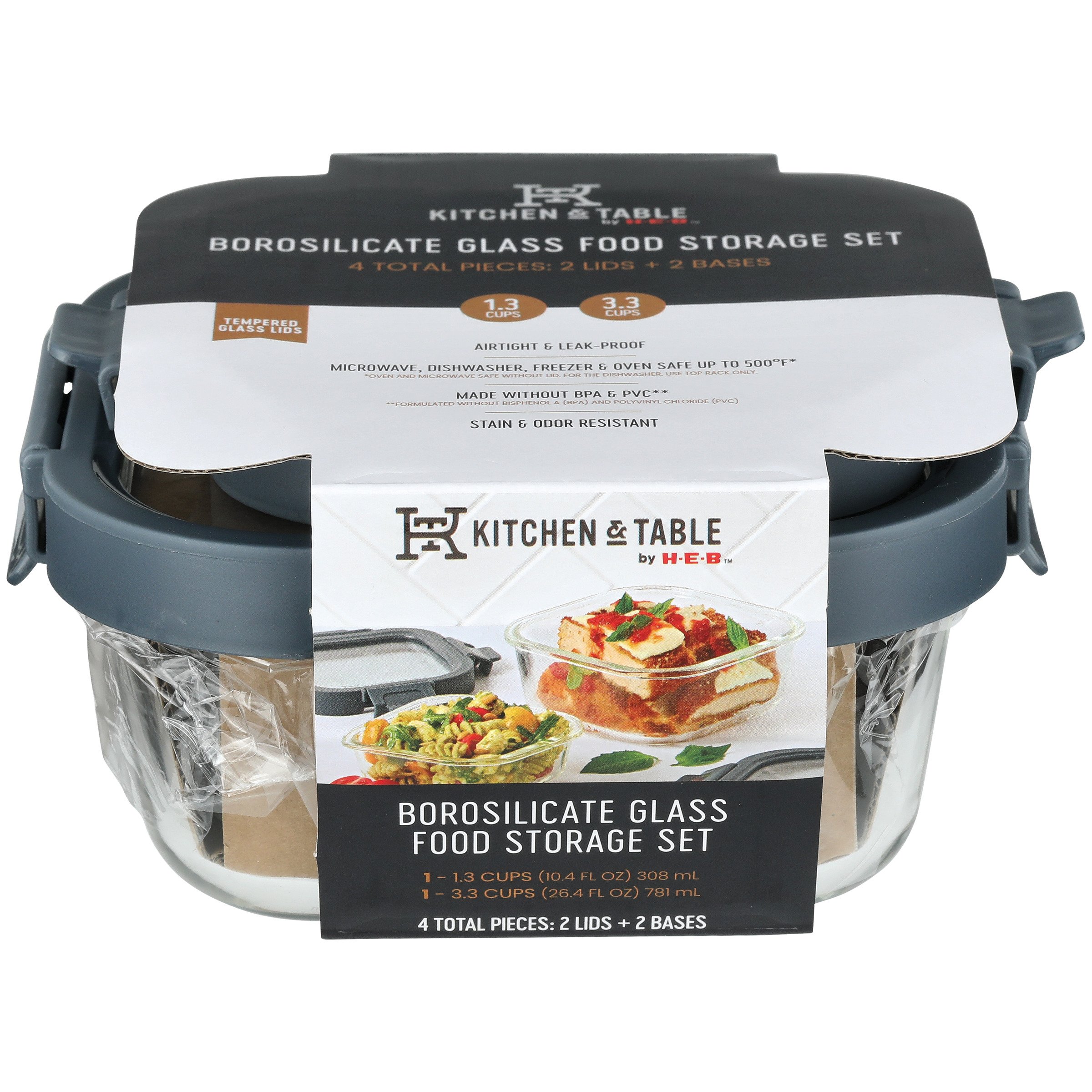 Kitchen & Table by HEB Borosilicate Glass Square Food Storage Set Shop Food storage at HEB