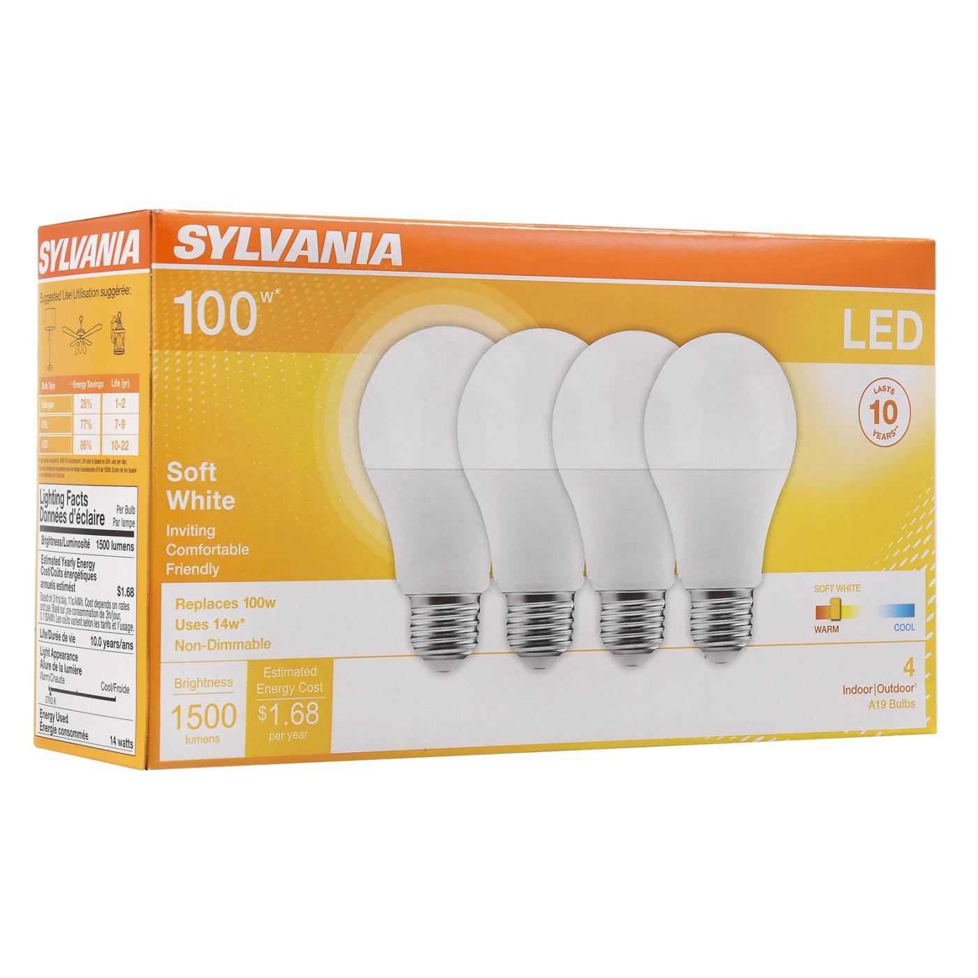 Sylvania A19 100-Watt LED Light Bulbs - Soft White; image 1 of 3