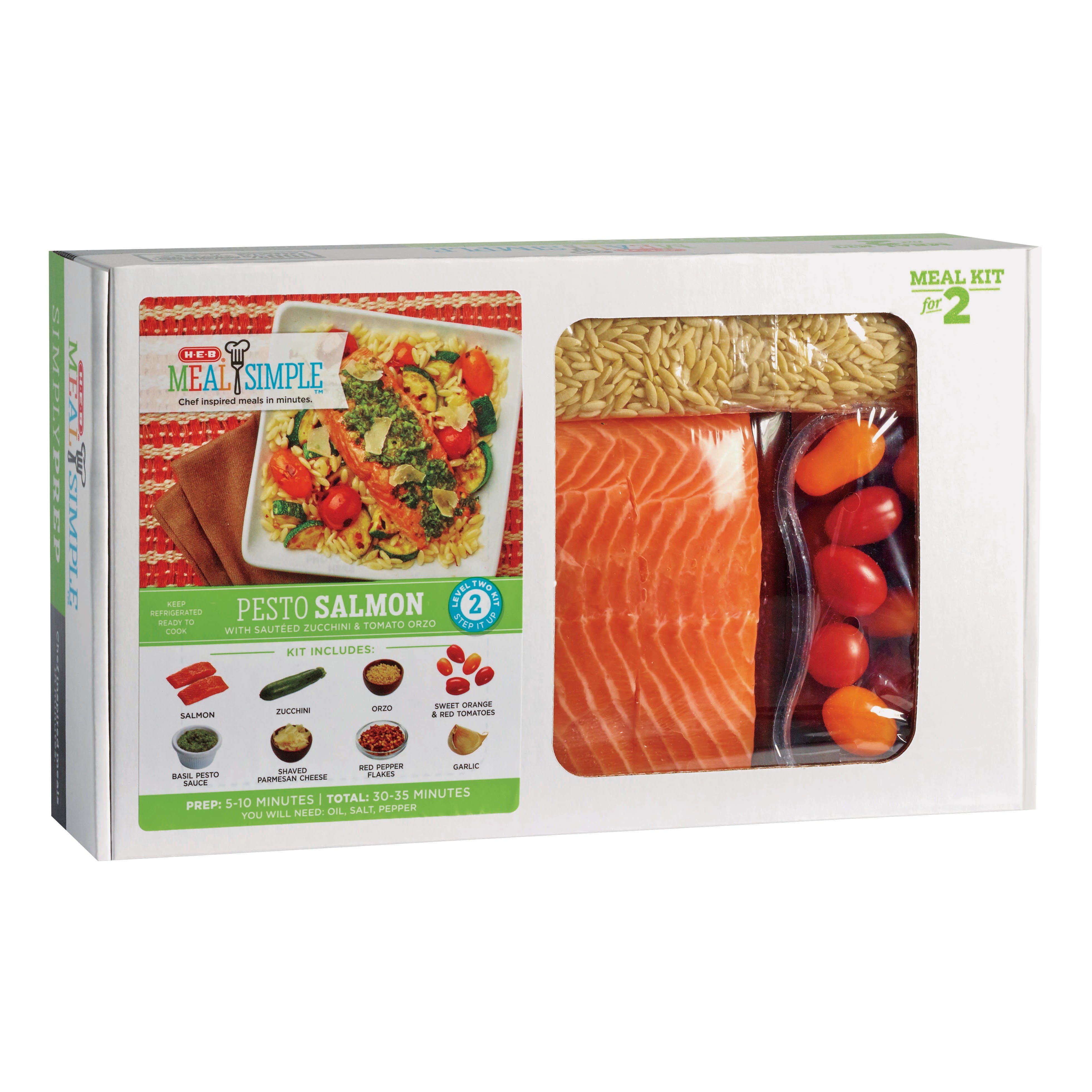 H-E-B Meal Simple Pesto Salmon With Blistered Tomato And Zucchini Orzo ...