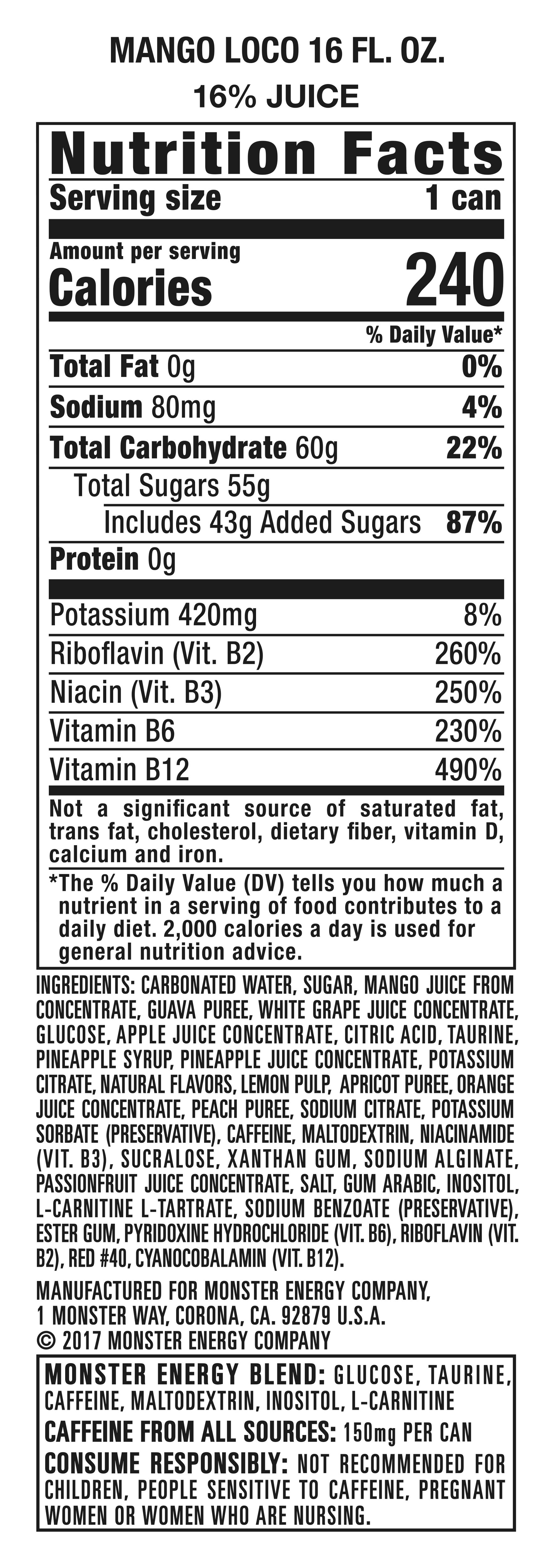 monster ingredient label